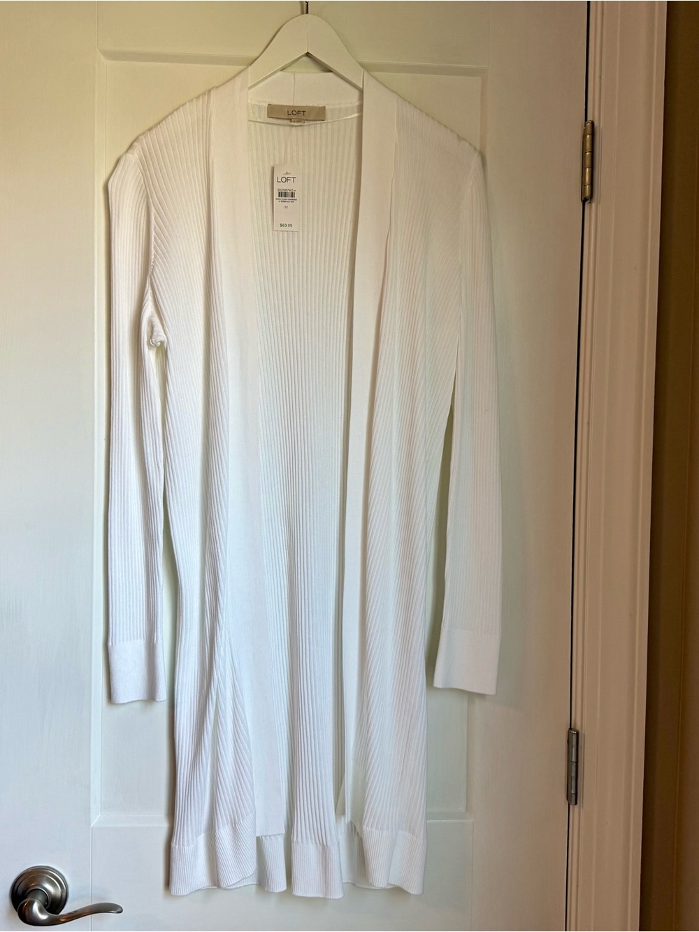 LOFT White Long Ribbed Open Cardigan